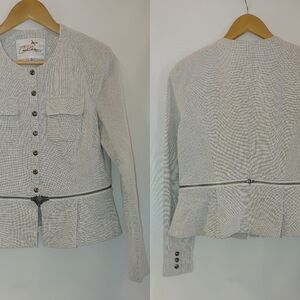Cabi Zipline Blazer Zip Peplum Hem Micro Windowpane #205 Neutral‎ Moto 4
